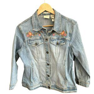 Vintage Axcess Liz Claiborne Embroidered Floral Denim Jacket Size 12 Cottagecore